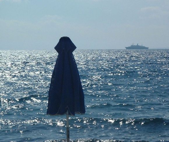 Samos. Ferry on the horizon.
