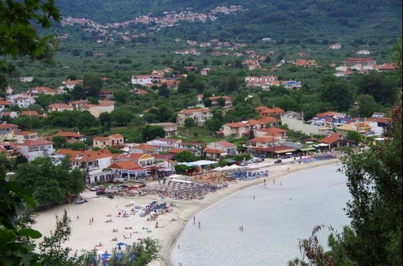 The famous golden beach of Thassos island, located in the village of Skala Potamias.