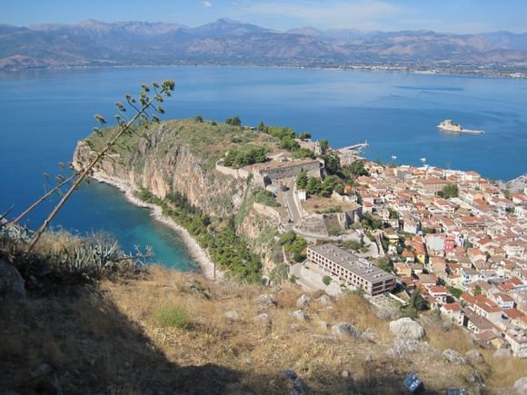 The view from Palimidi of Nafplio and the sea