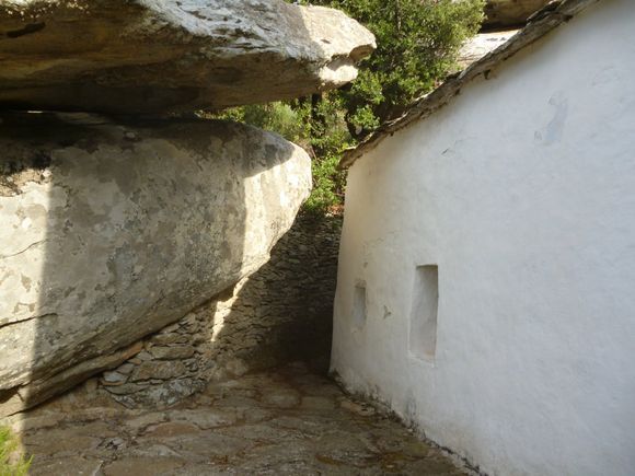 HIdden entry way to the small anti-pirate chapel behind Theoktisti Monastery, Ikaria