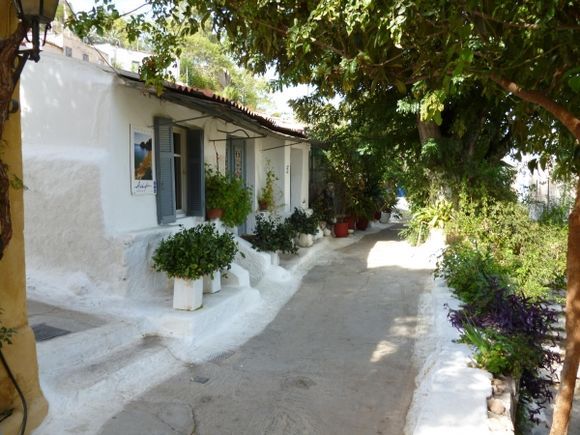 Anafiotika. Beautiful homes line the streets of the Greek \Island\ of Athens.