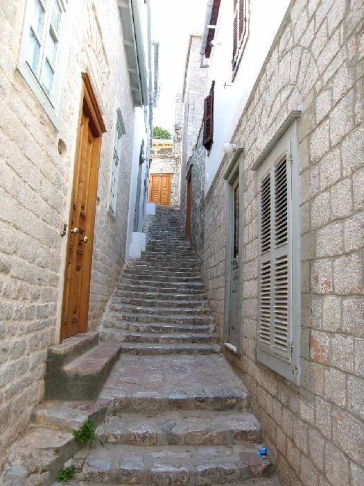 Narrow stairway to cozy home....