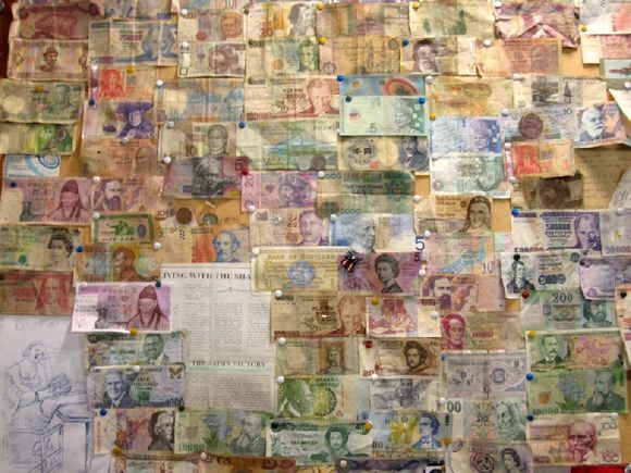 World Currencies Board in a cafe