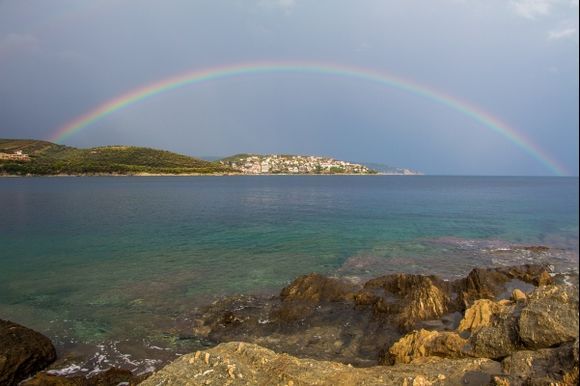 Rainbow over Pirgadikia (between Sithonia and Athos)