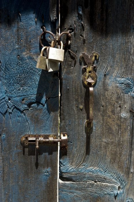old door with padlocks - Chora Patmos
