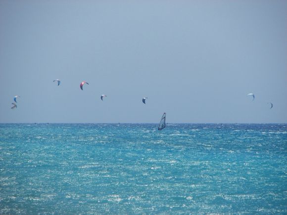 Surfing and kite on the Western shore of Rhodes