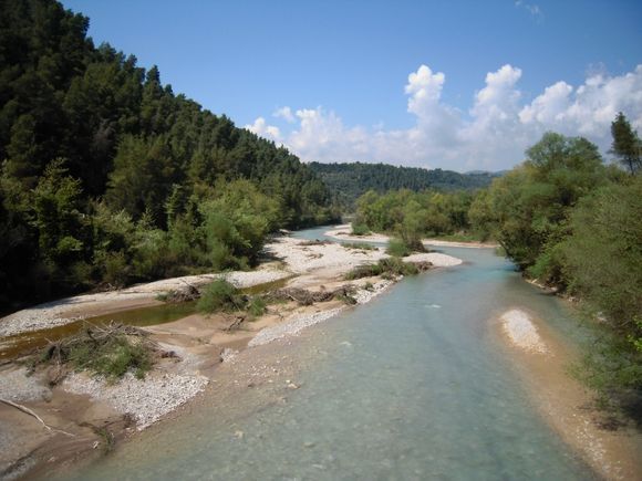 Erymanthos river. Creamy blue river.