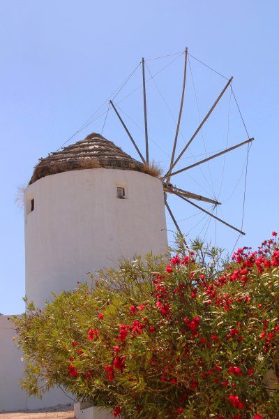 Traditional Cycladic windmill in the village of Vothonas.