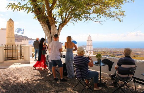 Admiring the view from Pyrgos.