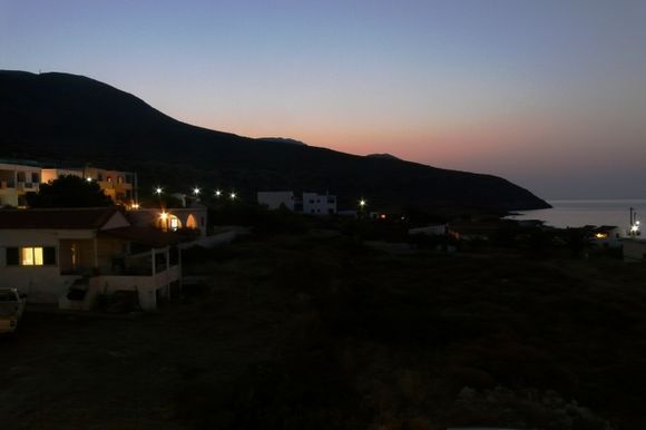 The seaside village of Diakofti as the sun sets.