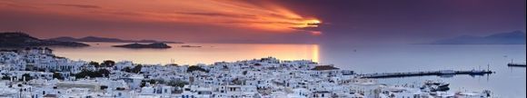 A dramatic sunset over Mykonos