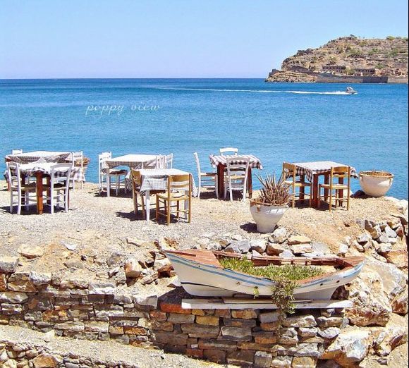 Seaside dining, is in itself, very appetizing, but so are the views from Plaka. In the distance, the island of Spinalonga, the Venetian fortress that subsequently became a leper colony in 1903.