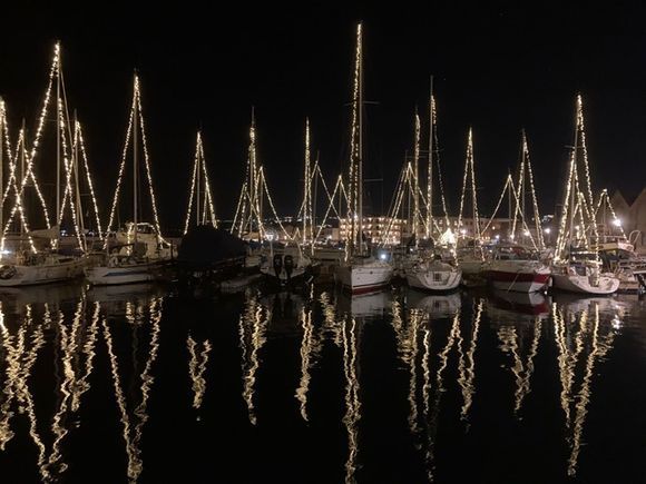 Chania harbour Christmas lights