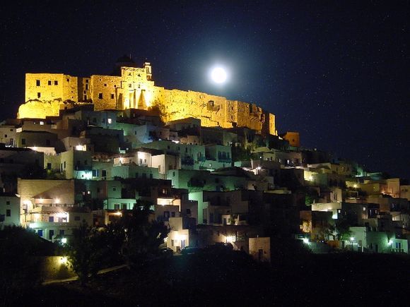 Astypalea\'s Medieval castle on full moon