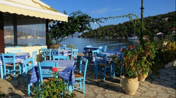 Taverna on the waterfront of Vathi harbour