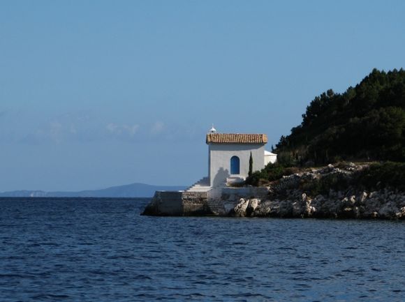 Small chapel at the mouth of the port of Vathi on the Island of Ithaca
