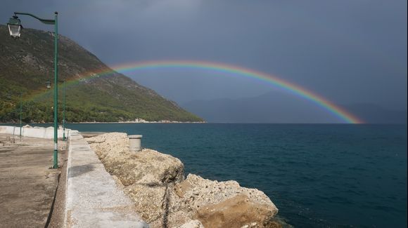 Rainbow over Kalamos port.